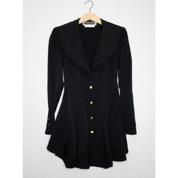 ROTATE BIRGER CHRISTENSEN Black Padded Shoulder Lace Trim Mini Dress 34/US 4 - Picture 2 of 11